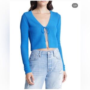 Frame tie front cardigan in blue